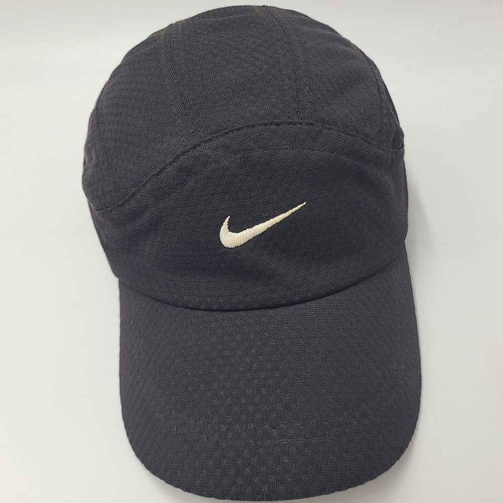 Vintage Nike Hat Strapback Tailwind 7 Panel Black White Mesh Running Golf Swoosh